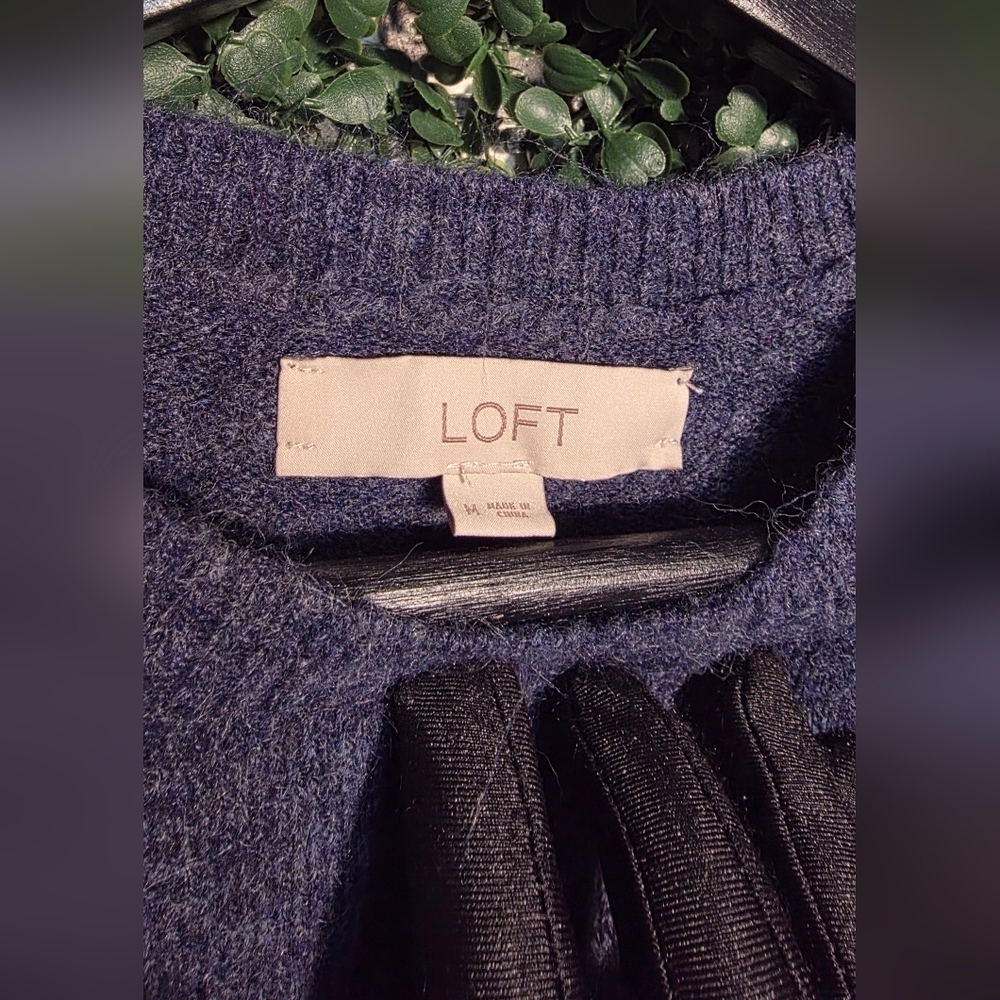 LOFT Off-Shoulder Sweater with Ruffle - Blue - Picture 3 of 4